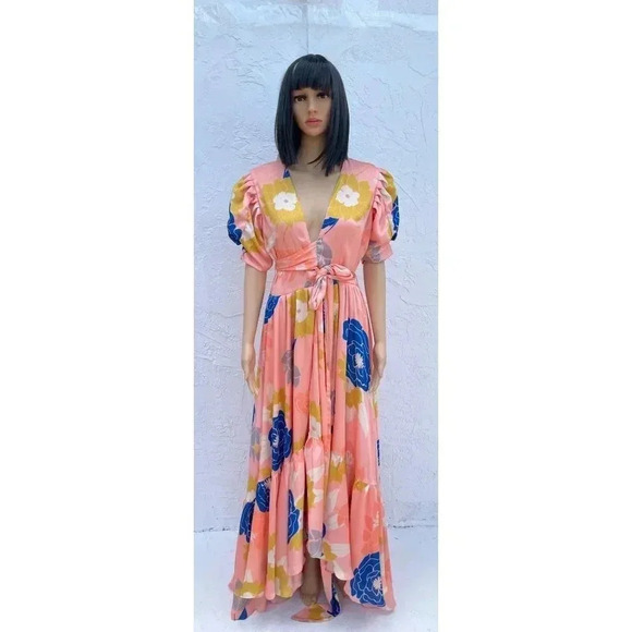 New without tag Gloryang Atelier Womens Wrap Ruffled Kimono Long Dress Sz S/M - Picture 5 of 15